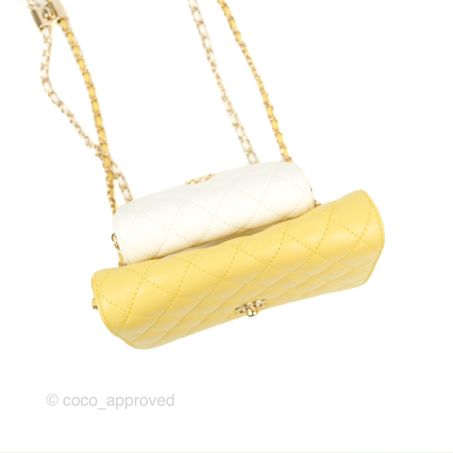 Chanel Side Packs Shoulder Bags Yellow White Lambskin Gold Hardware 19S