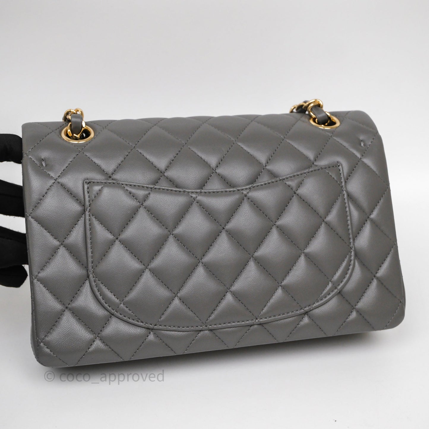Chanel Small Quilted Classic Flap Grey Lambskin Light Gold Hardware