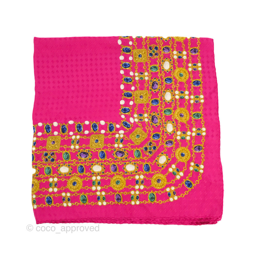 Chanel Silk Gripoix Jewels Print Square Scarf Dark Fuchsia Pink