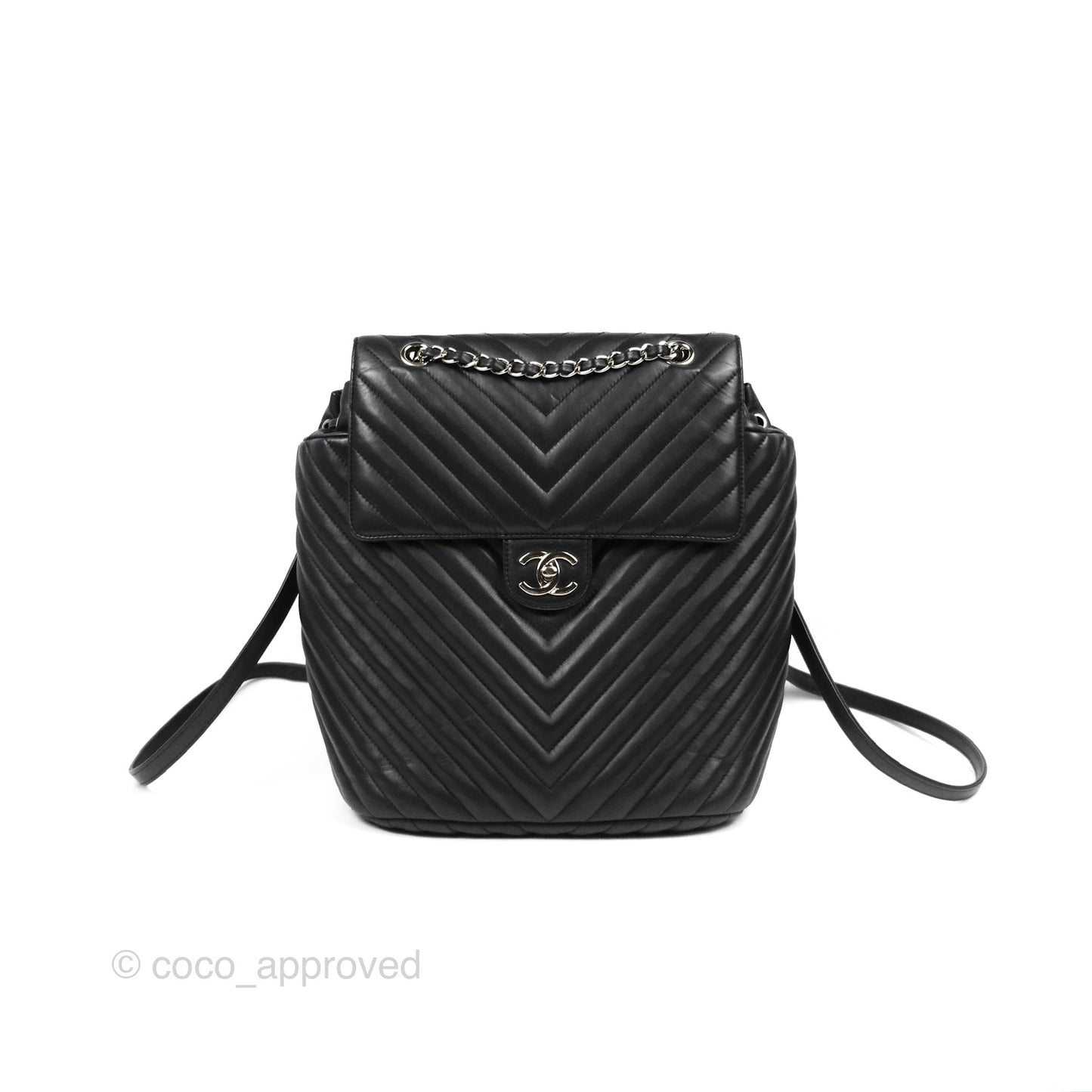 Chanel Medium Chevron Urban Spirit Backpack Black Calfskin Silver Hardware