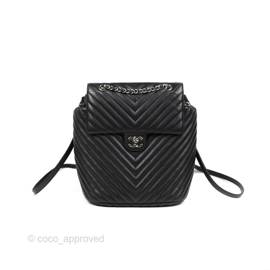 Chanel Medium Chevron Urban Spirit Backpack Black Calfskin Silver Hardware