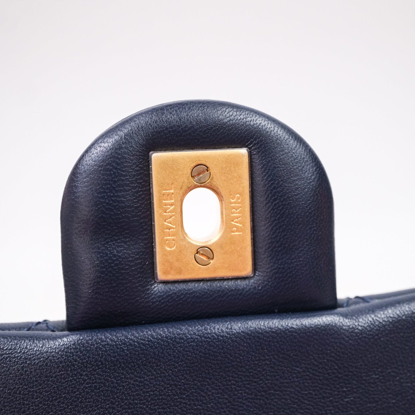 Chanel Mini Rectangular Pearl Crush Navy Lambskin Aged Gold Hardware
