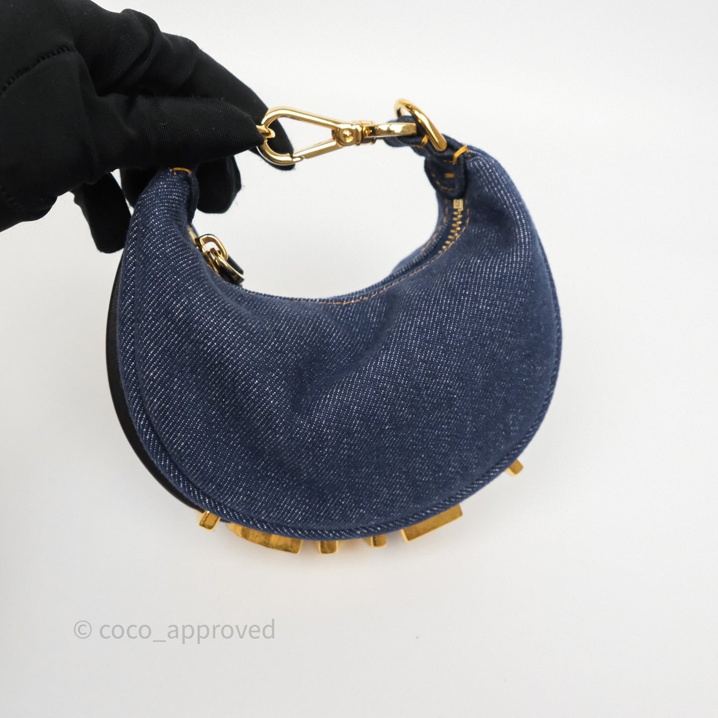 Fendi Nano Fendigraphy Hobo Charm Blue Denim