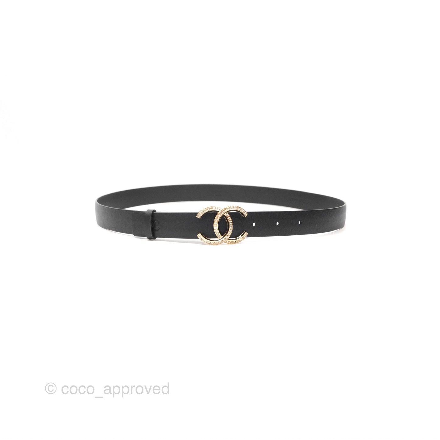 Chanel Crystal CC Belt Black Size 80 24C