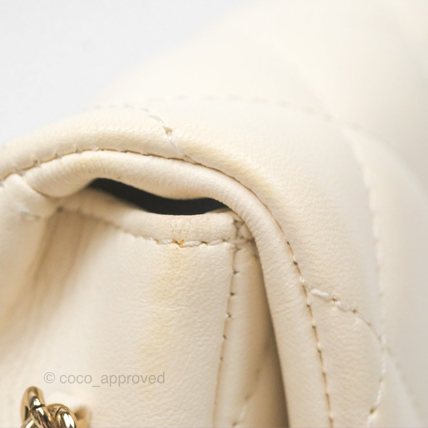 Chanel Small Logo Pearl Chain Flap Bag White Lambskin Gold Hardware
