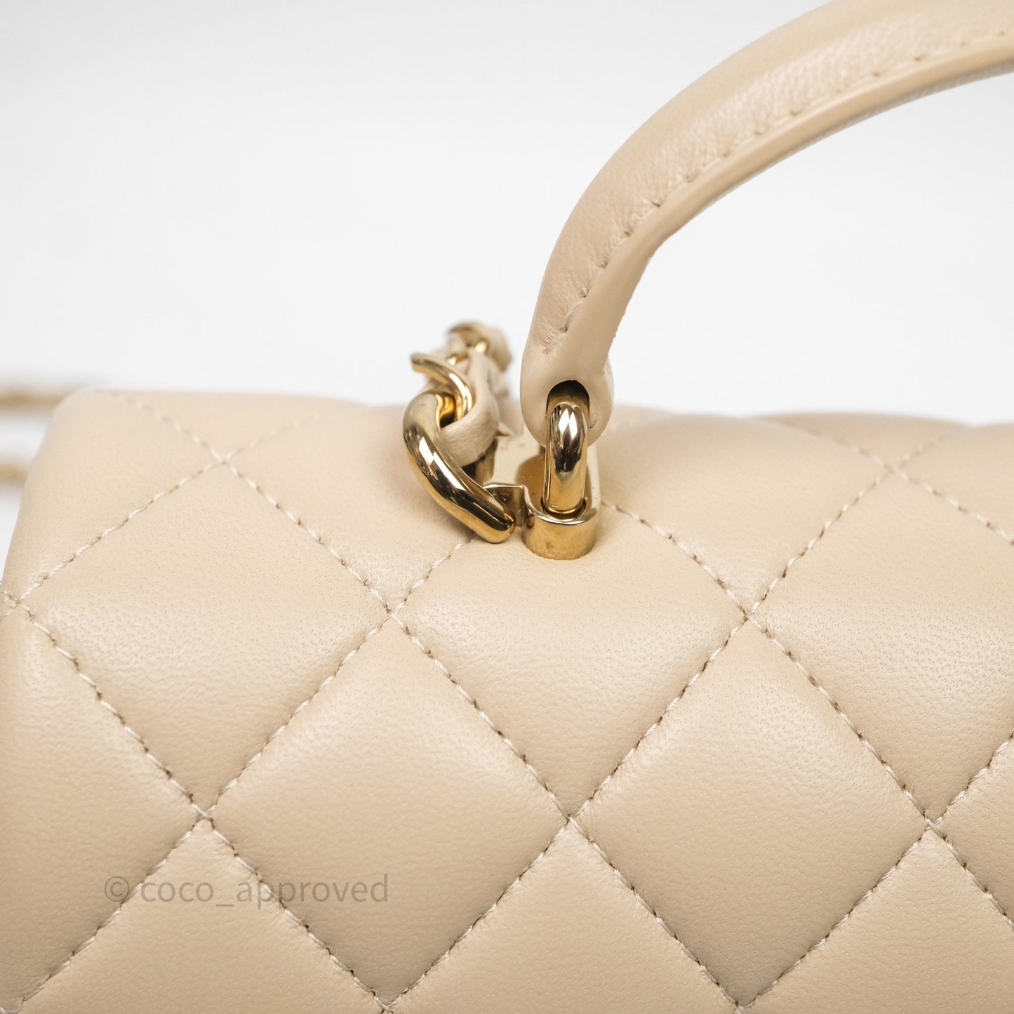 Chanel Top Handle Mini Rectangular Flap Beige Lambskin Shiny Gold Hardware