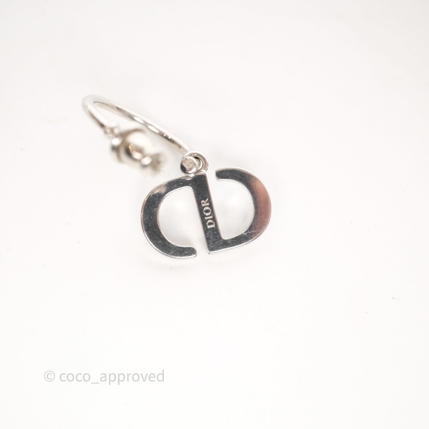 Christian Dior Crystal Pearl Drop Petit CD Earrings Silver Tone