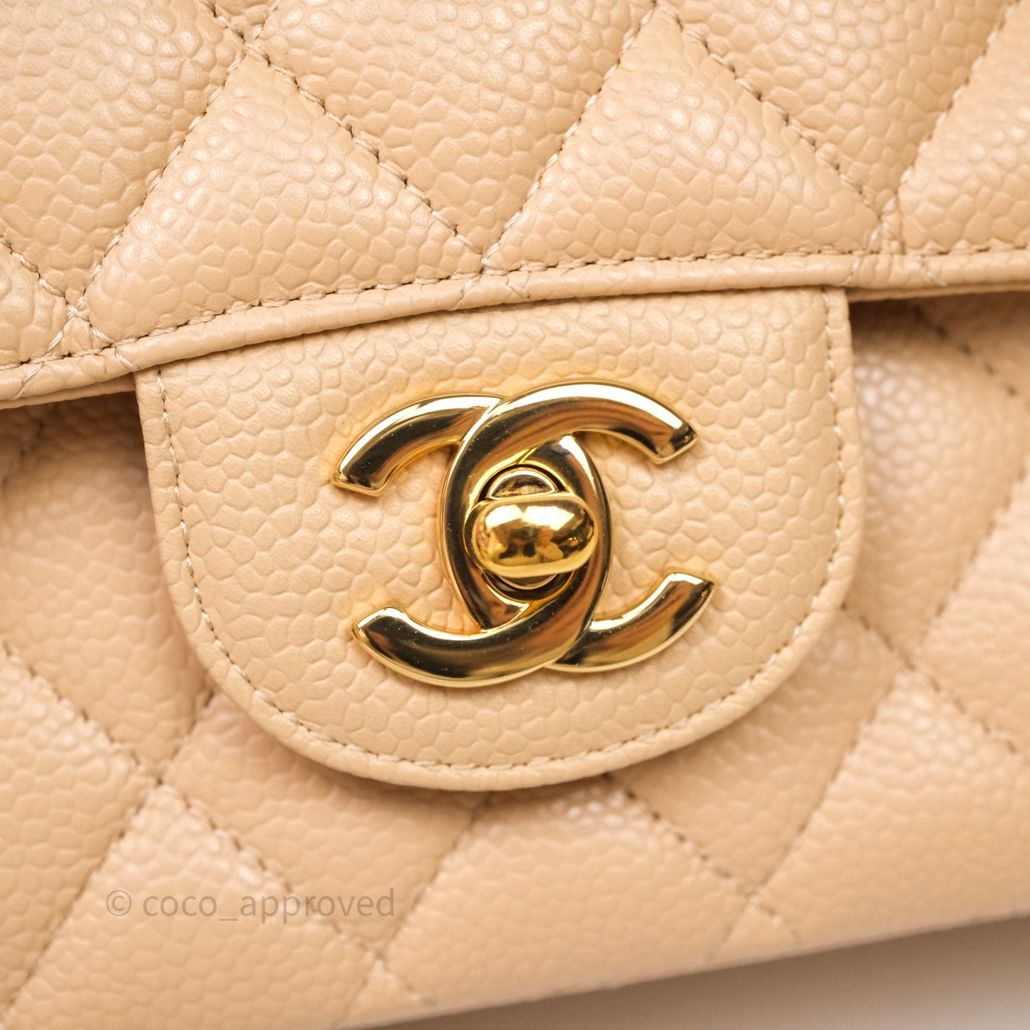 Chanel Classic M/L Medium Flap Quilted Beige Caviar Gold Hardware