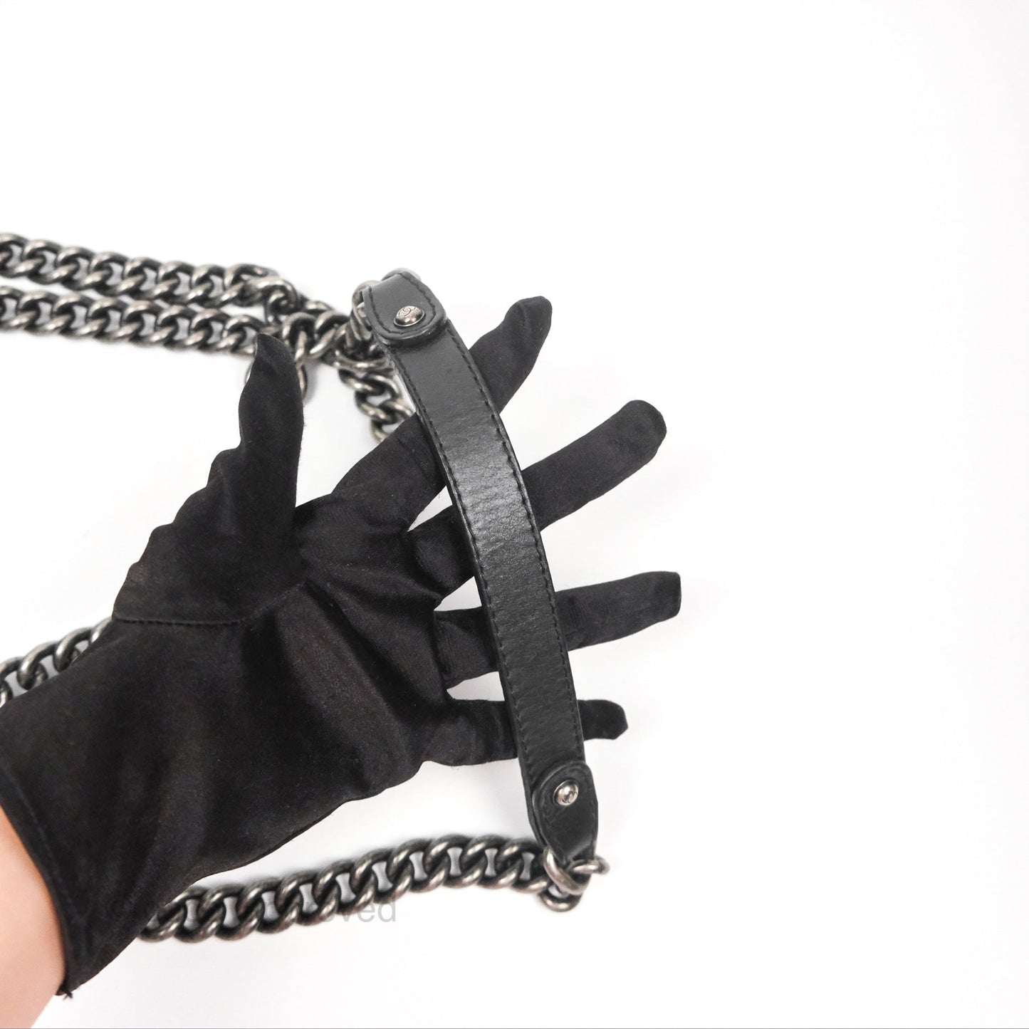 Chanel Small Chain Around Top Handle Boy Black Calfskin Ruthenium Hardware