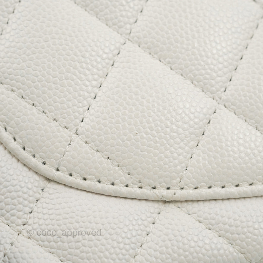 Chanel Small Classic Quilted Flap White Caviar Gold Hardware