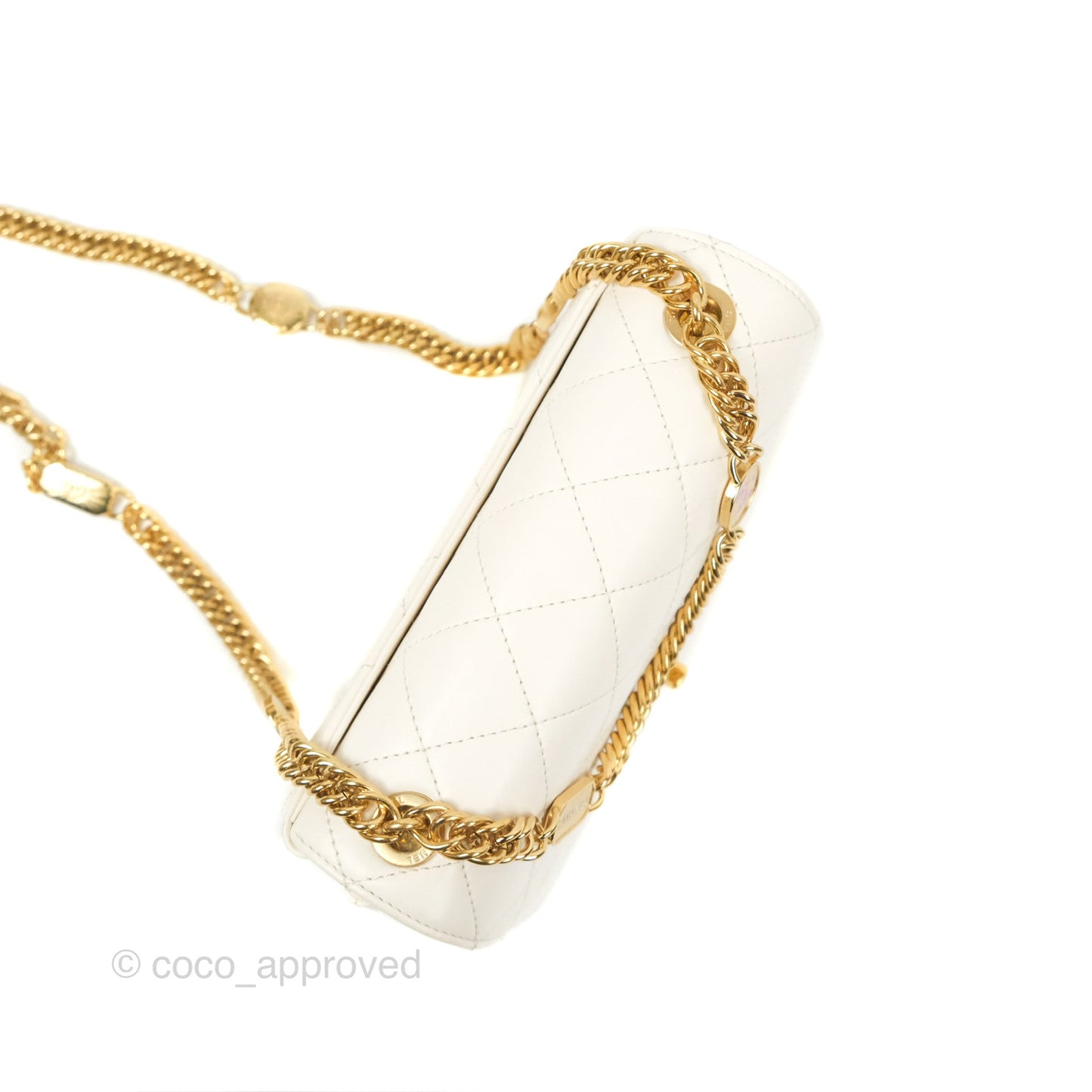 Chanel Mini Flap Bag with Enamel Charm Chain White Lambskin Gold Hardware