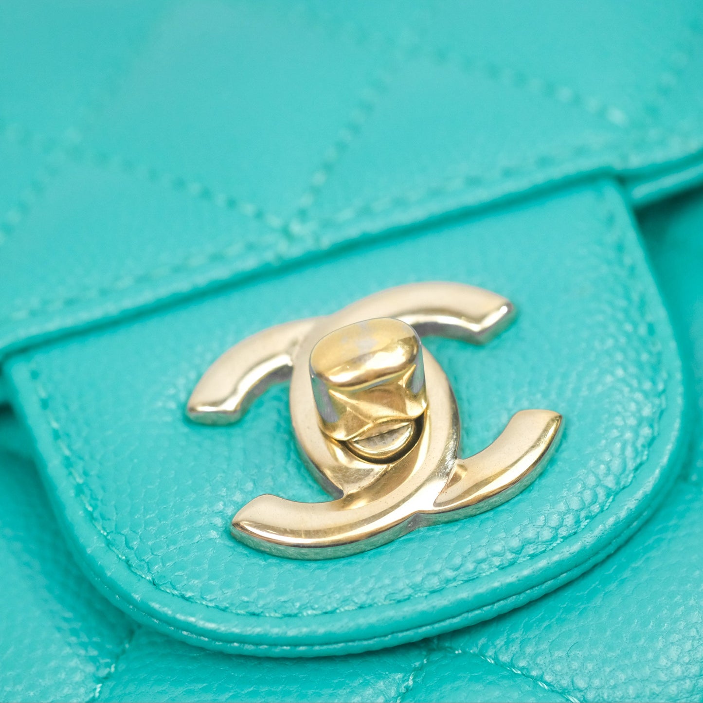 Chanel Mini Rectangular Flap Quilted Turquoise Caviar Gold Hardware
