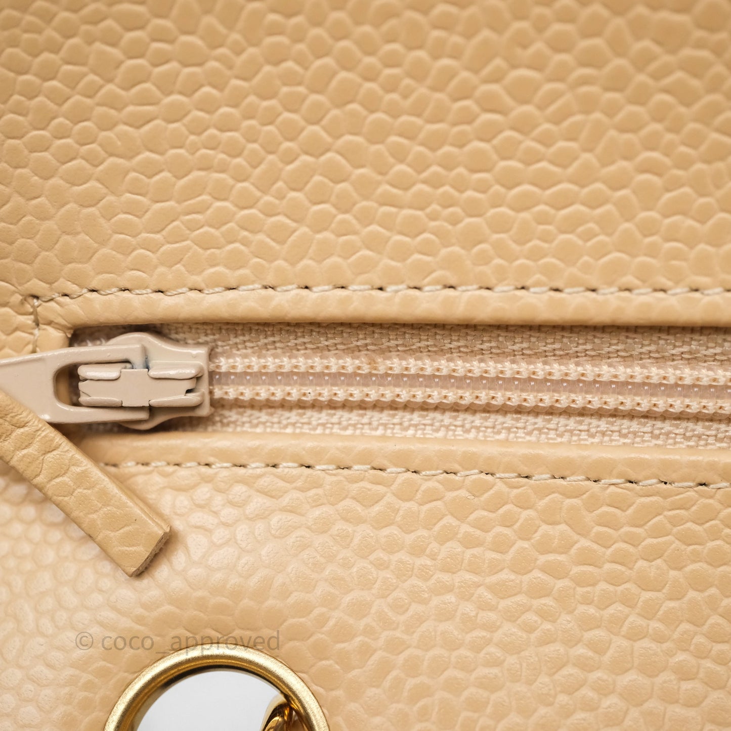 Chanel Small Classic Flap Quilted Beige Caviar Gold Hardware