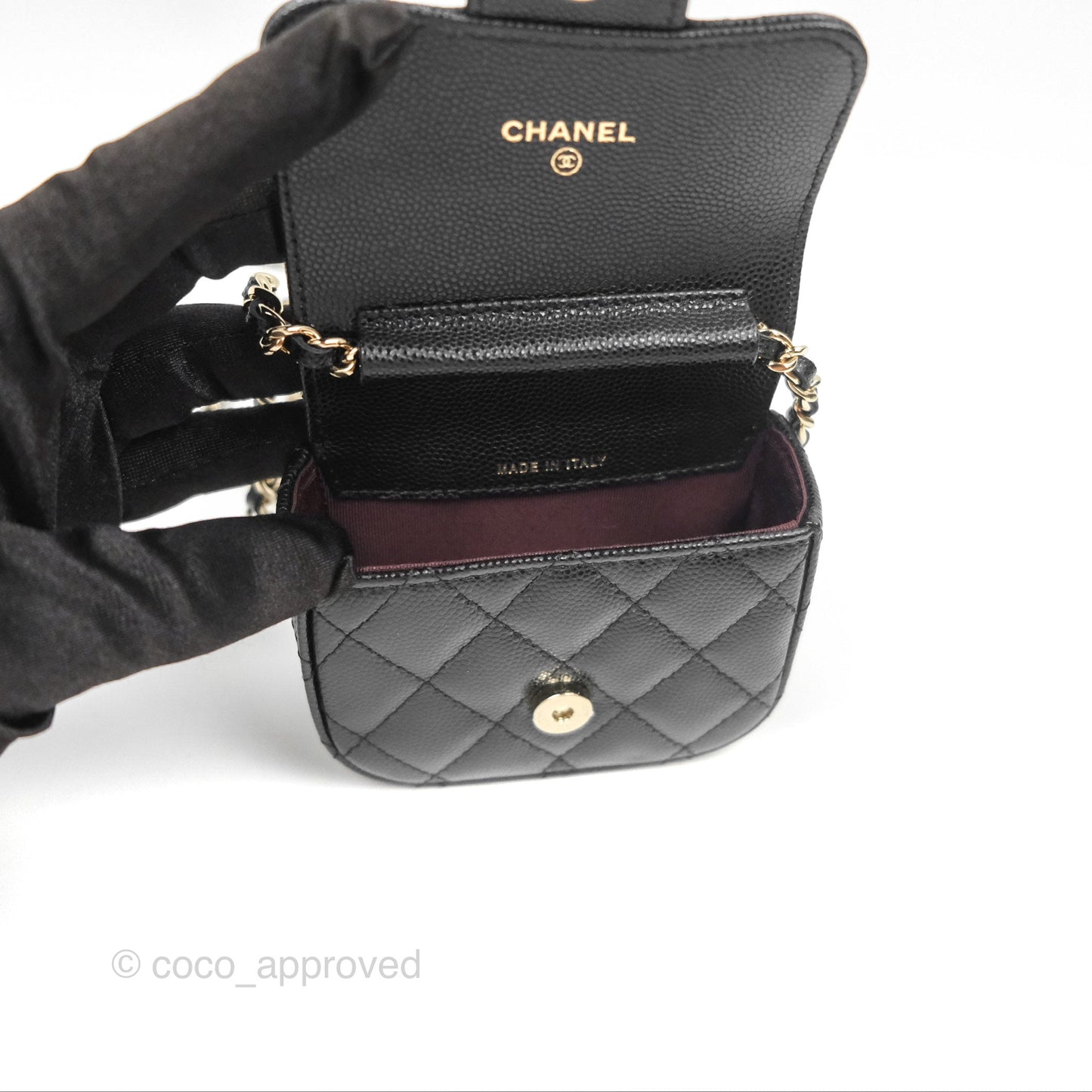 Chanel Mini Clutch With Chain Black Caviar Gold Hardware