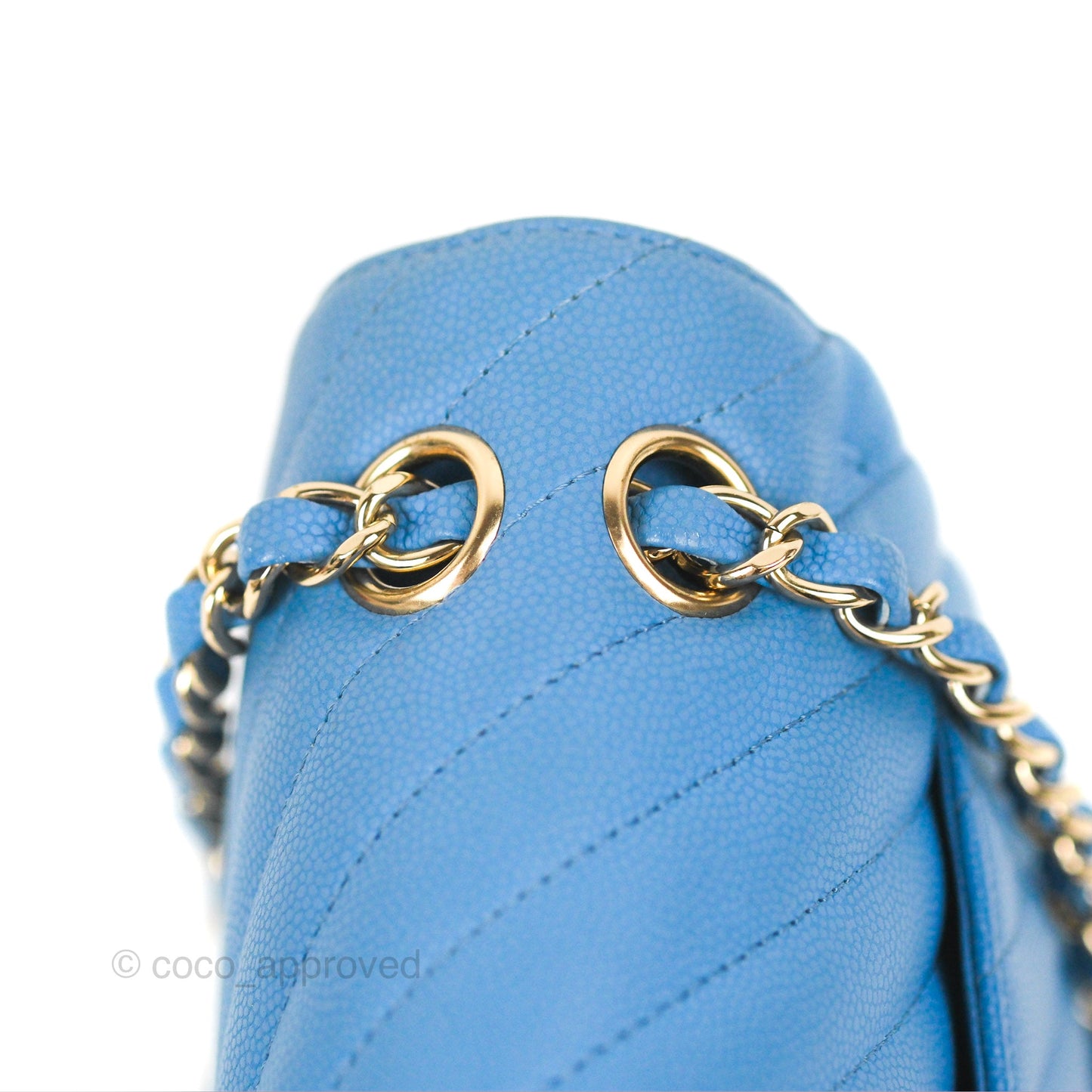 Chanel Small Classic Flap Chevron Blue Caviar Gold Hardware