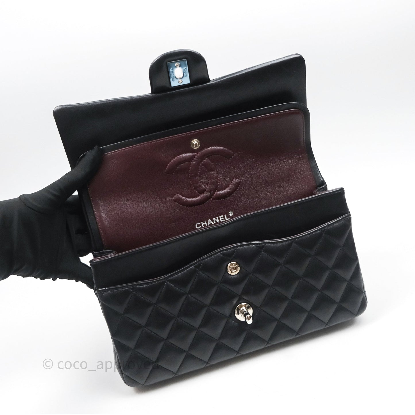 Chanel Classic M/L Medium Flap Quilted Black Lambskin Silver Hardware