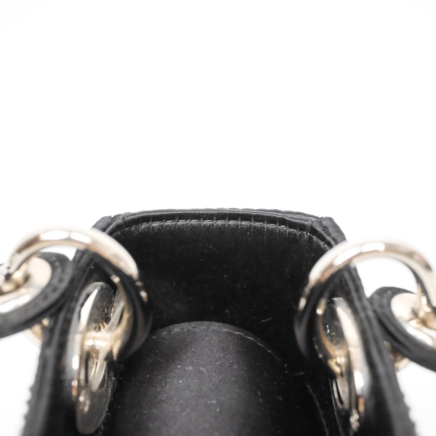 Christian Dior Mini Lady Dior Bag Black Strass Cannage Satin Silver Hardware