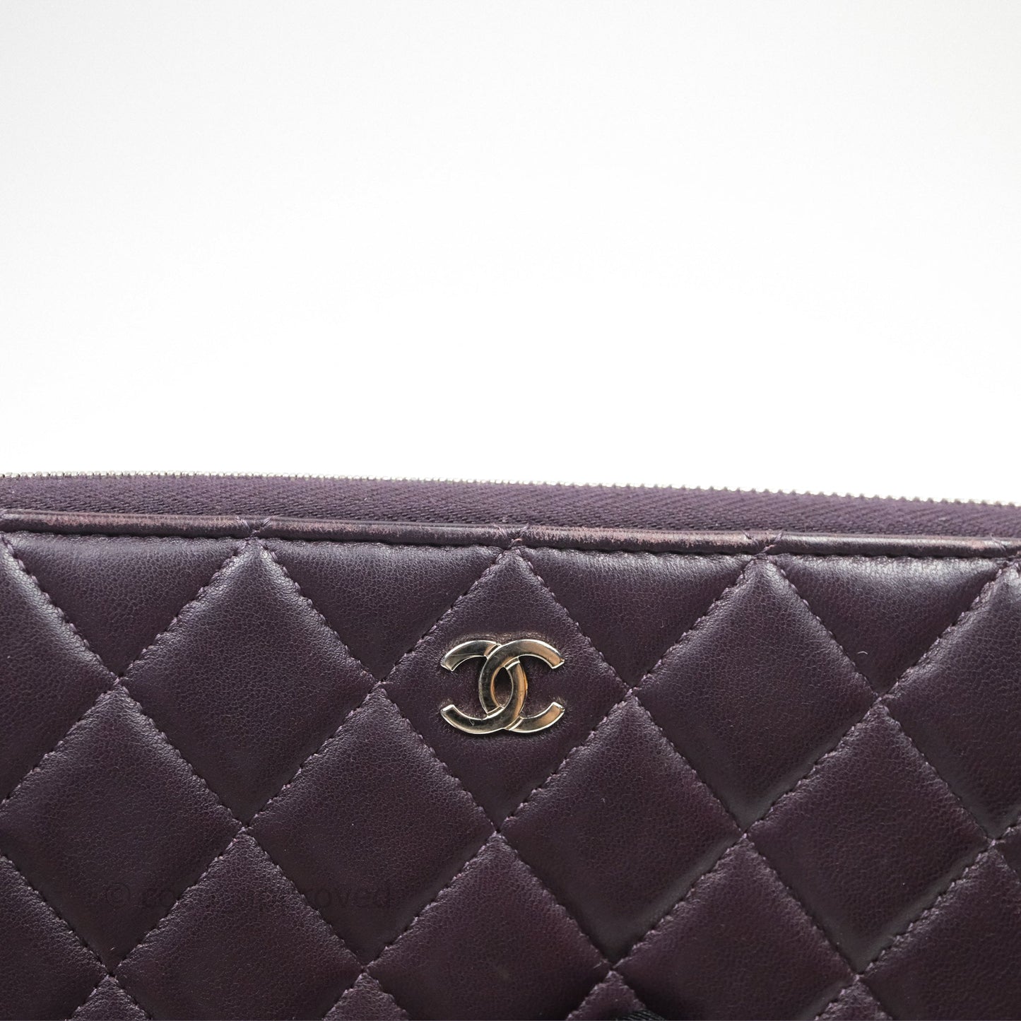 Chanel Classic Zipped Long Wallet Dark Purple Lambskin Silver Hardware