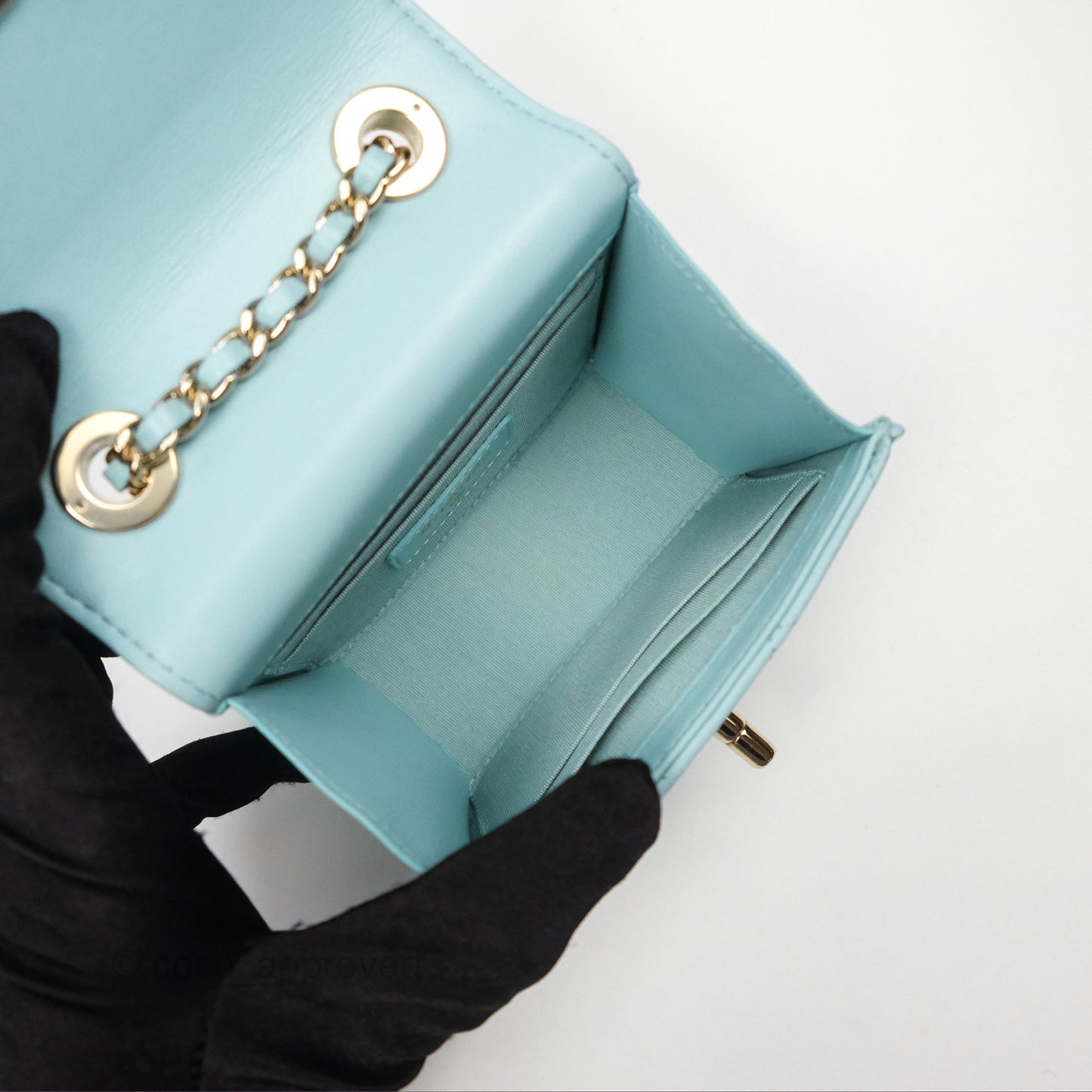 Chanel Mini Quilted Trendy CC Clutch With Chain Tiffany Blue Lambskin Gold Hardware