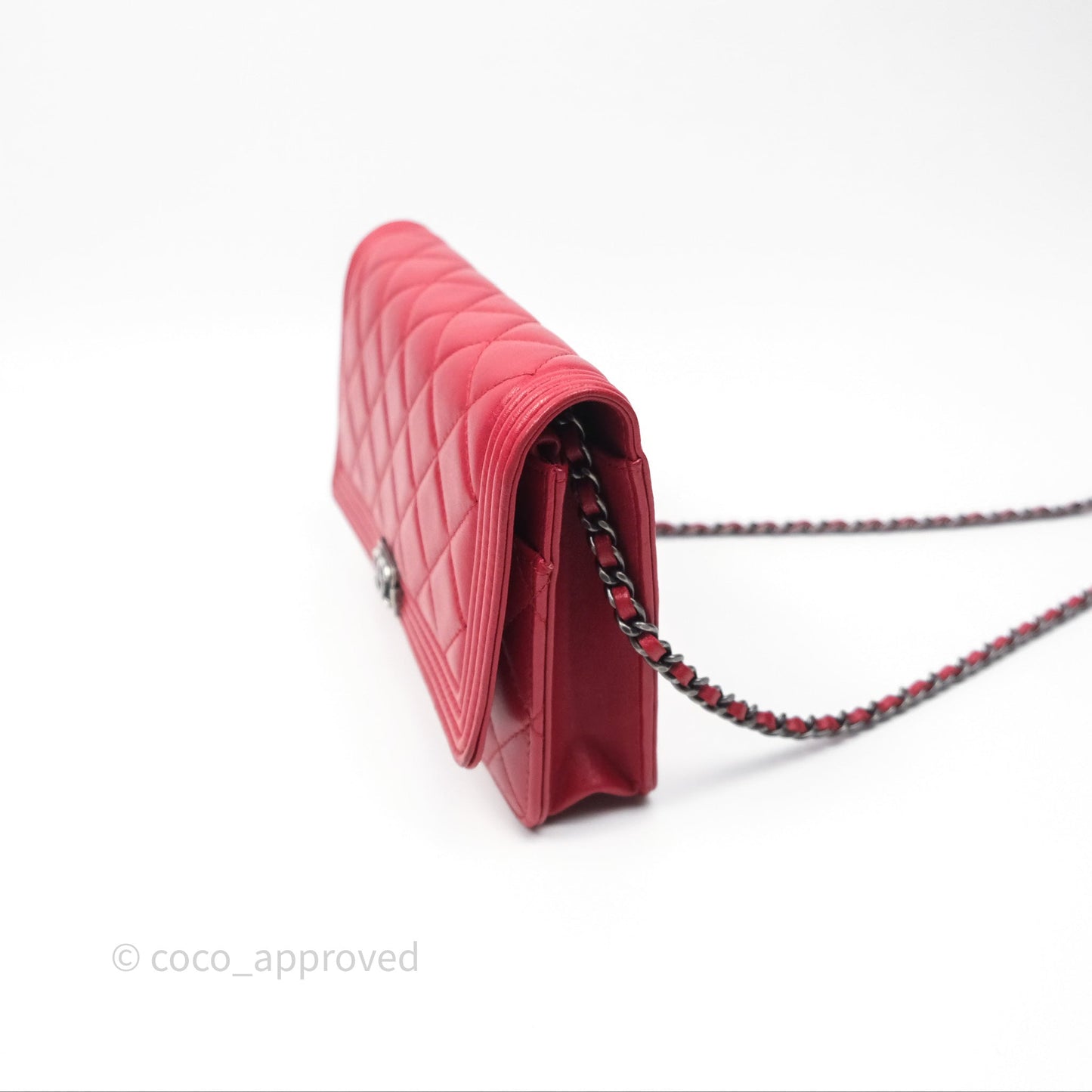 Chanel Boy Wallet on Chain WOC Red Lambskin Ruthenium Hardware