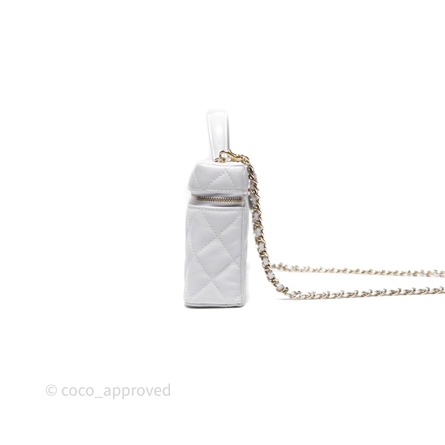 Chanel Top Handle Long Vanity with Chain Light Grey Caviar Gold Hardware