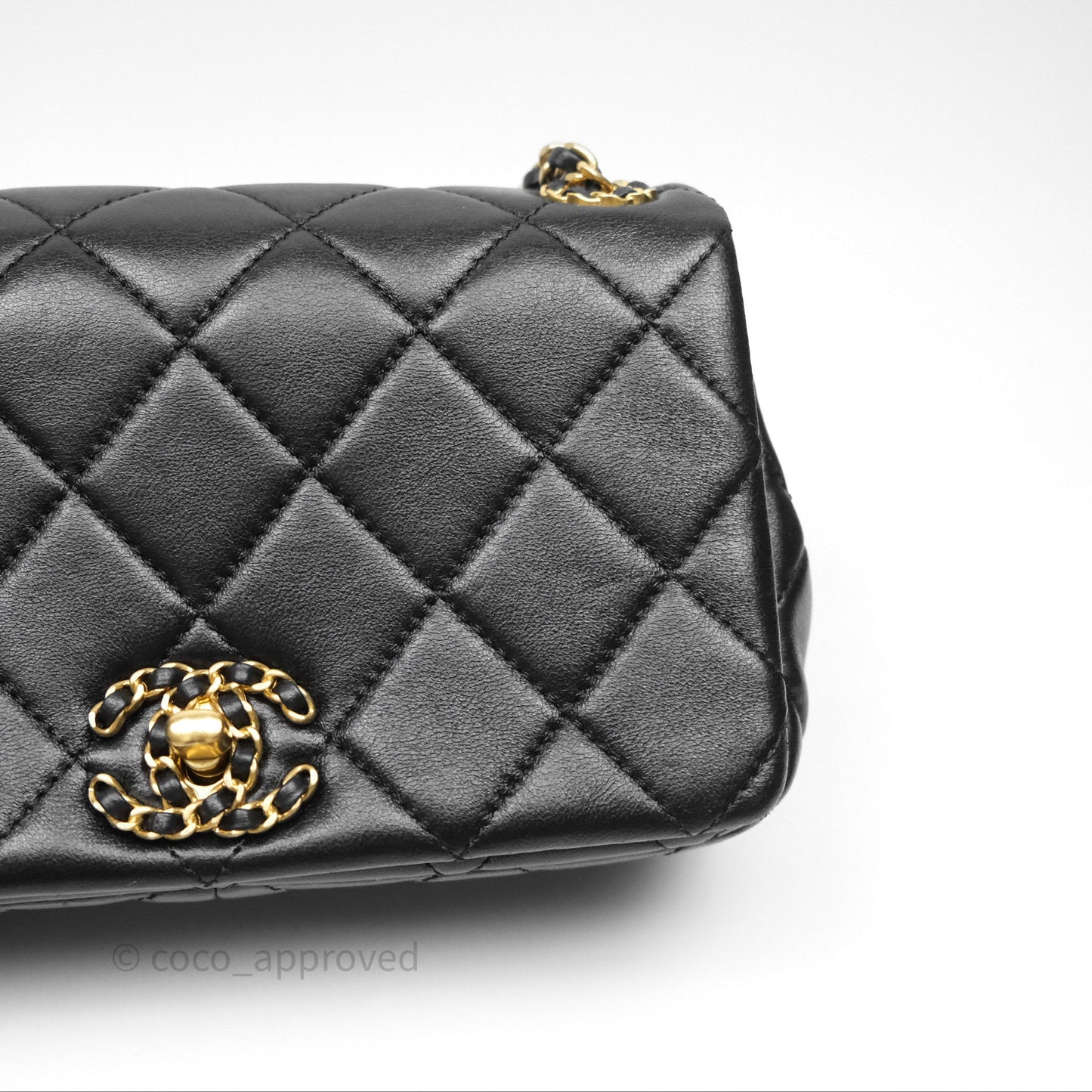 Chanel Flap Bag Black Lambskin Aged Gold Hardware 24P
