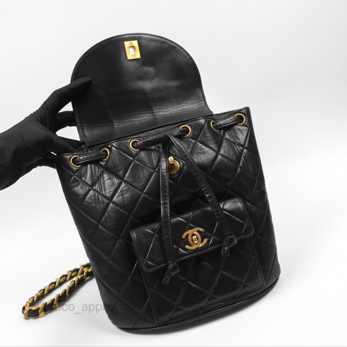 Chanel Vintage CC Duma Backpack Black Lambskin 24K Gold Hardware