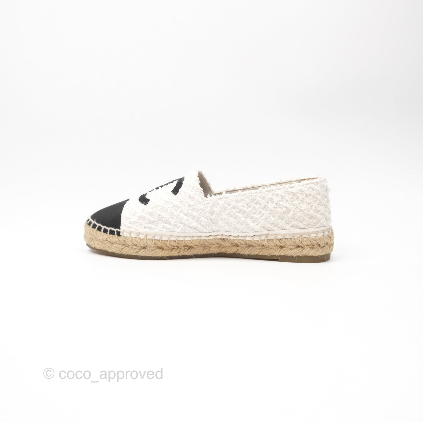 Chanel Espadrille Black White Tweed Size 39