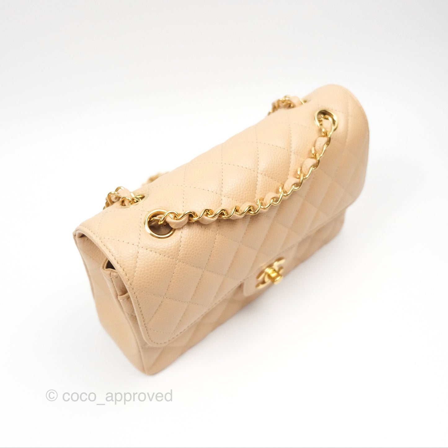 Chanel Small Quilted Classic Flap Beige Caviar Gold Hardware