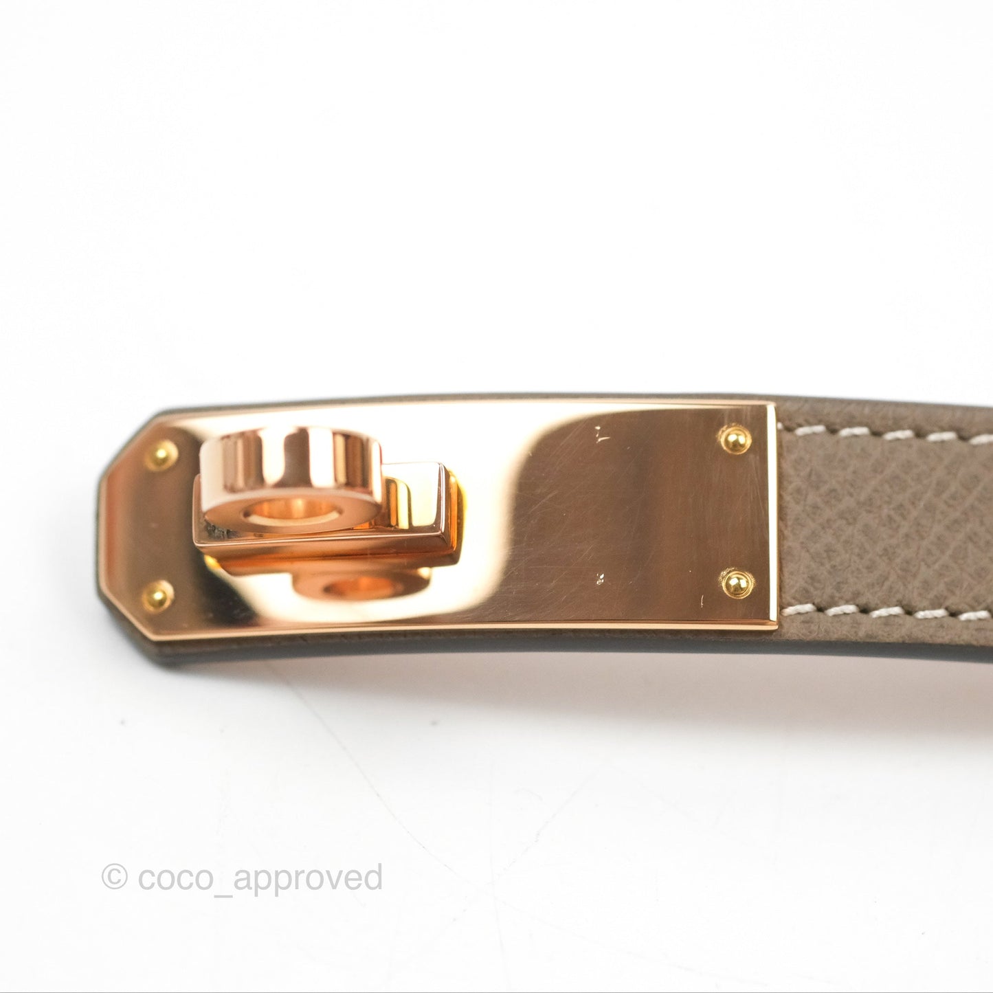 Hermès Kelly Buckle Belt Etoupe Epsom Rose Gold Hardware