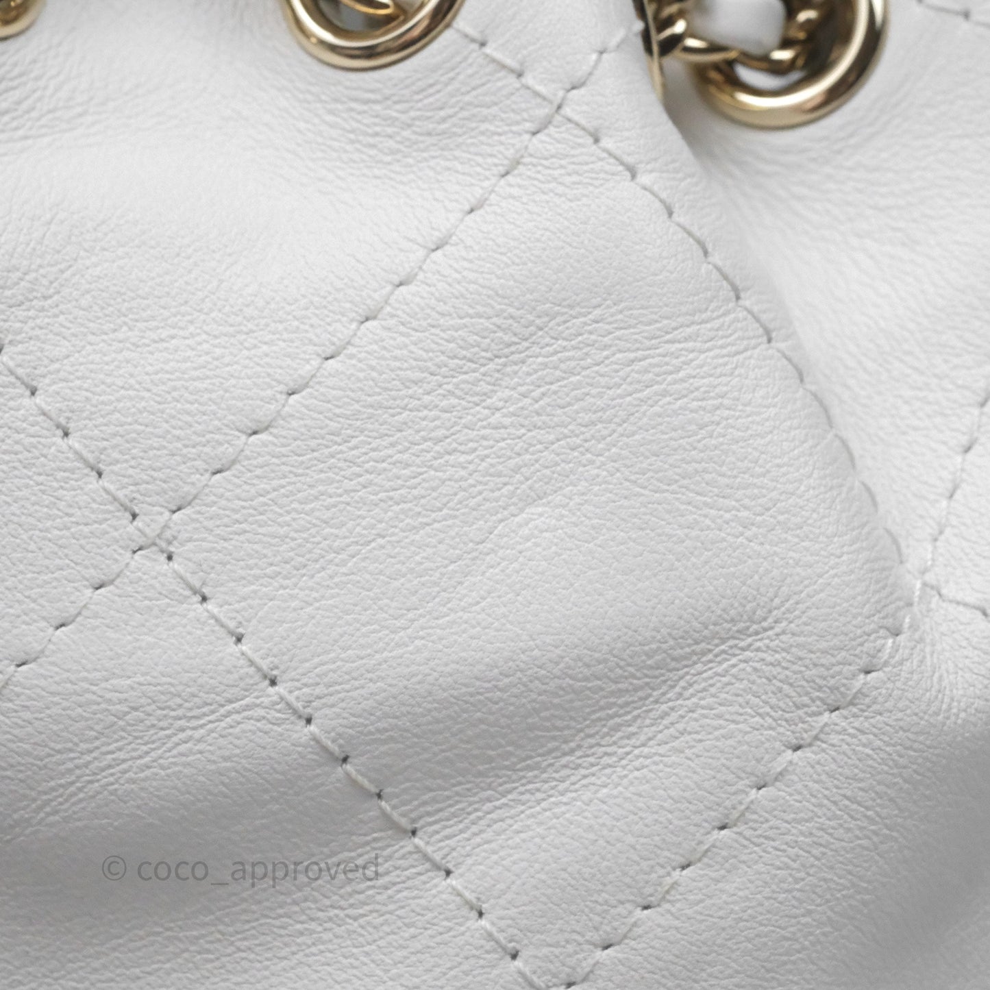 Chanel Quilted Drawstring Bucket Backpack White Calfskin Gold Hardware 24C