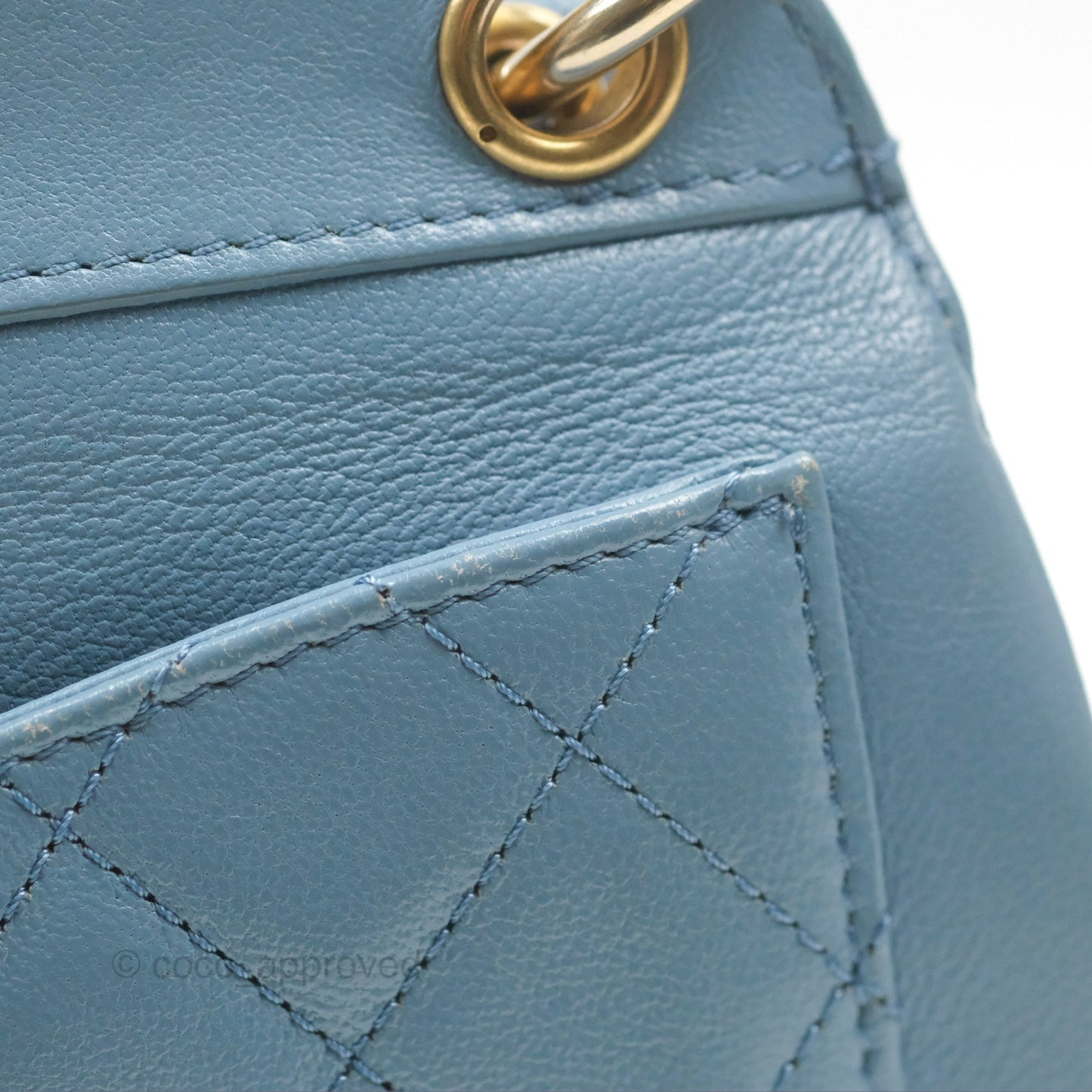 Chanel Curved Flap Bag Blue Lambskin Aged Gold Hardware