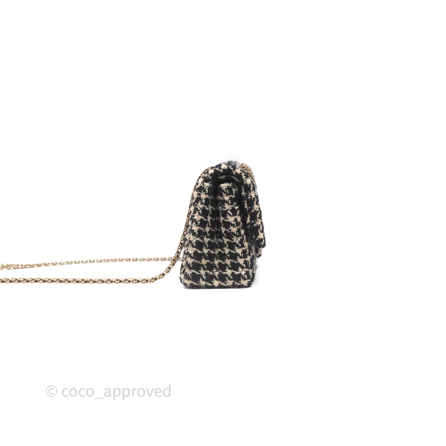 Chanel Reissue 225 Black Beige Houndstooth Tweed Antique Gold Hardware