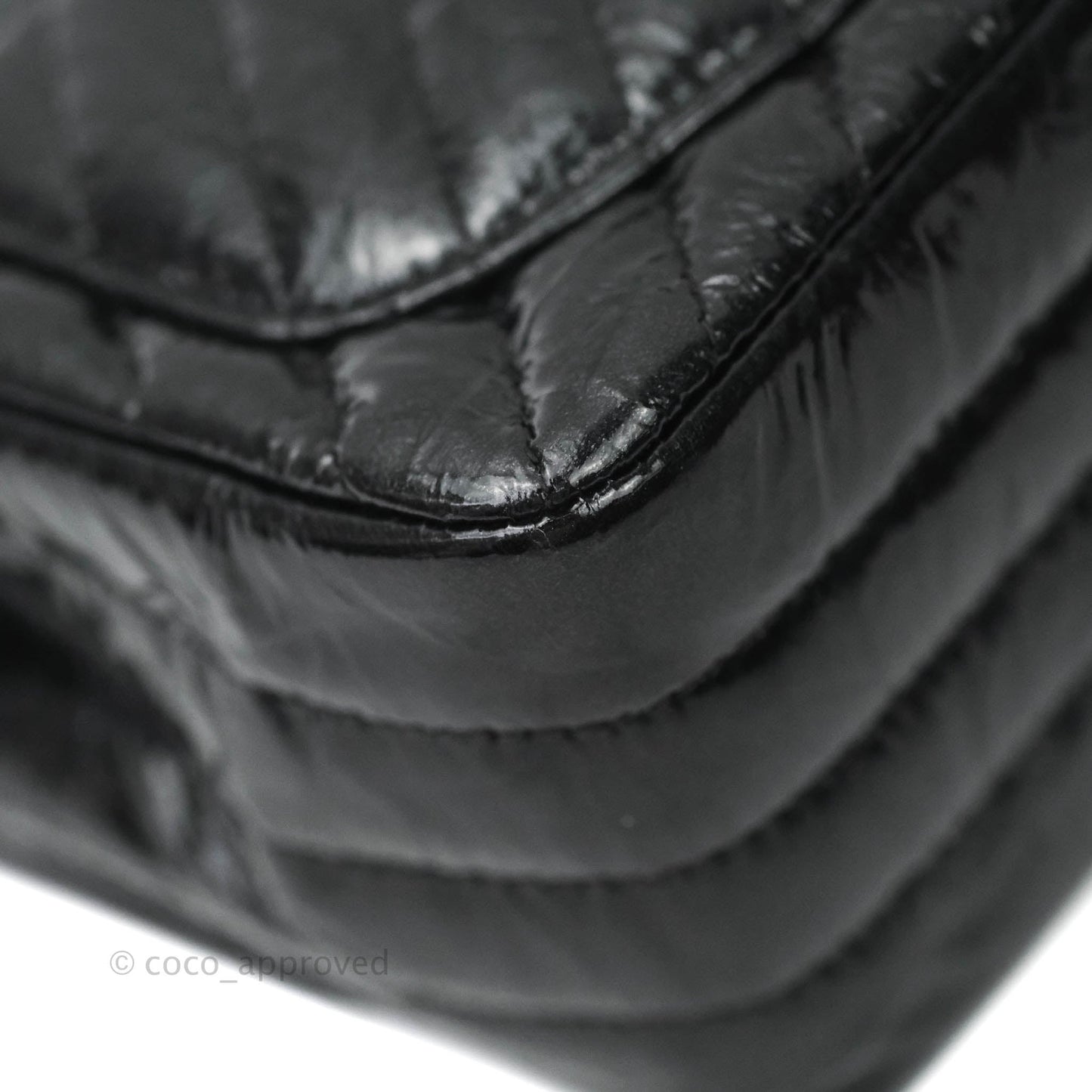 Chanel Mini Square Chevron Black Crumpled Metallic Patent So Black
