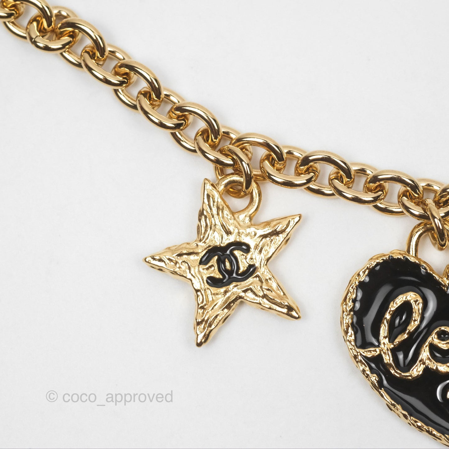 Chanel Black CC Heart Lucky Clover Chain Belt Gold Tone 24P