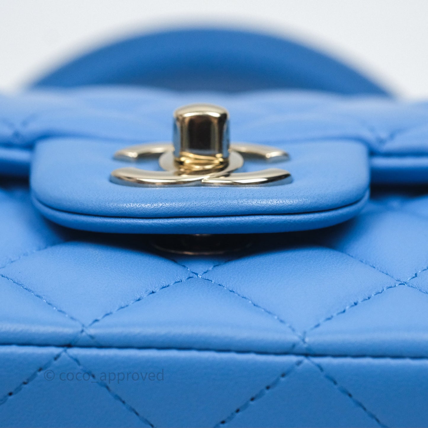 Chanel Top Handle Mini Rectangular Flap Blue Lambskin Gold Hardware