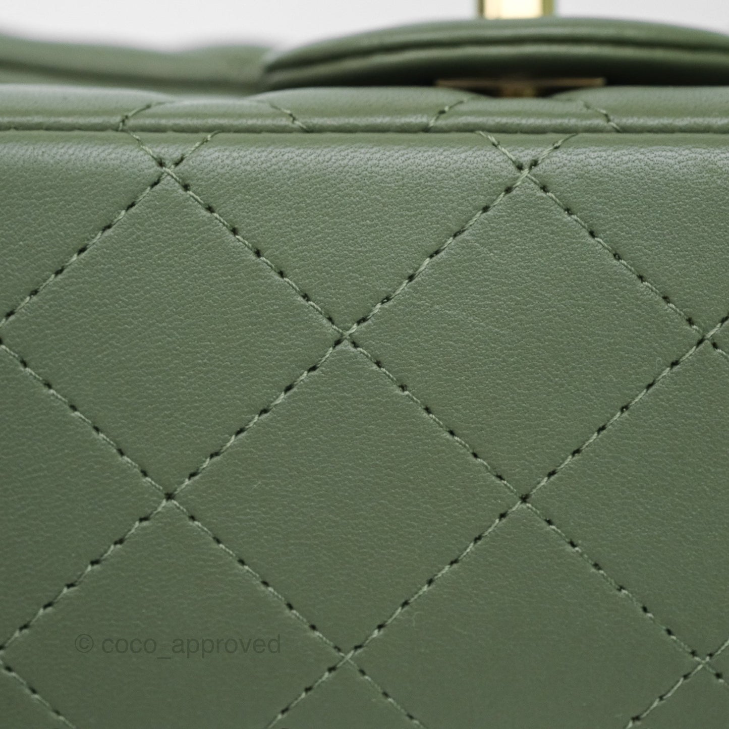 Chanel Mini Square Flap Quilted Olive Green Lambskin Gold Hardware