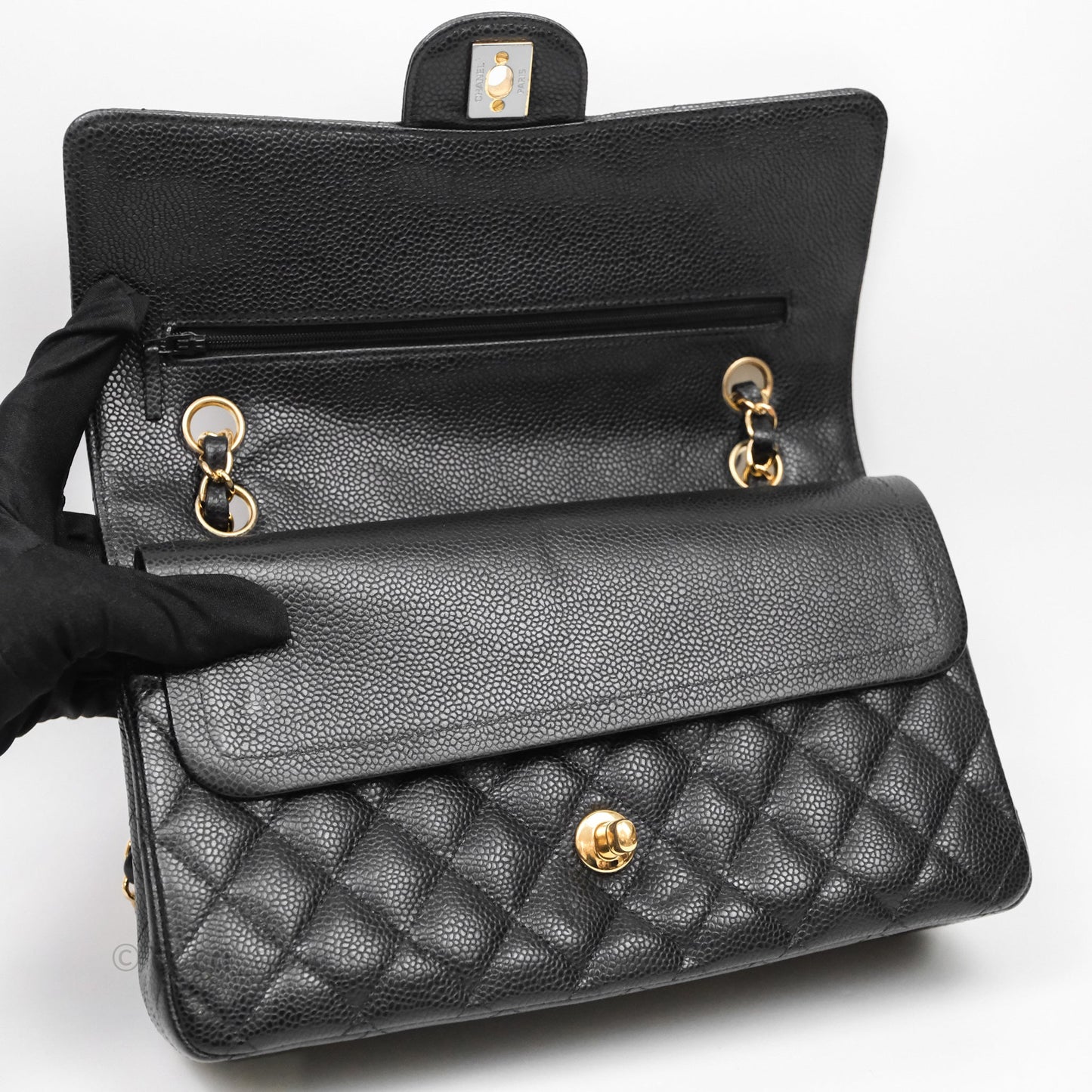 Chanel Classic M/L Medium Flap Quilted Black Caviar Gold Hardware