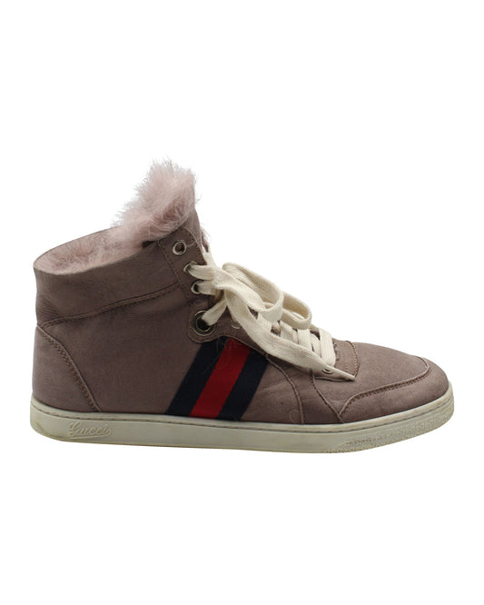 Luxury Gucci Trending 2025 High-Top Web Sneakers in Mauve Suede
