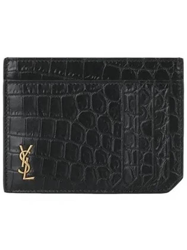 Luxury Saint Laurent Crocodile Pattern Card Wallet Black