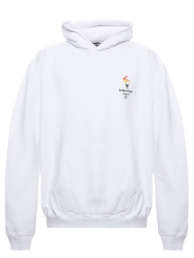 Luxury Balenciaga Embroidered Flame Logo Hoodie White