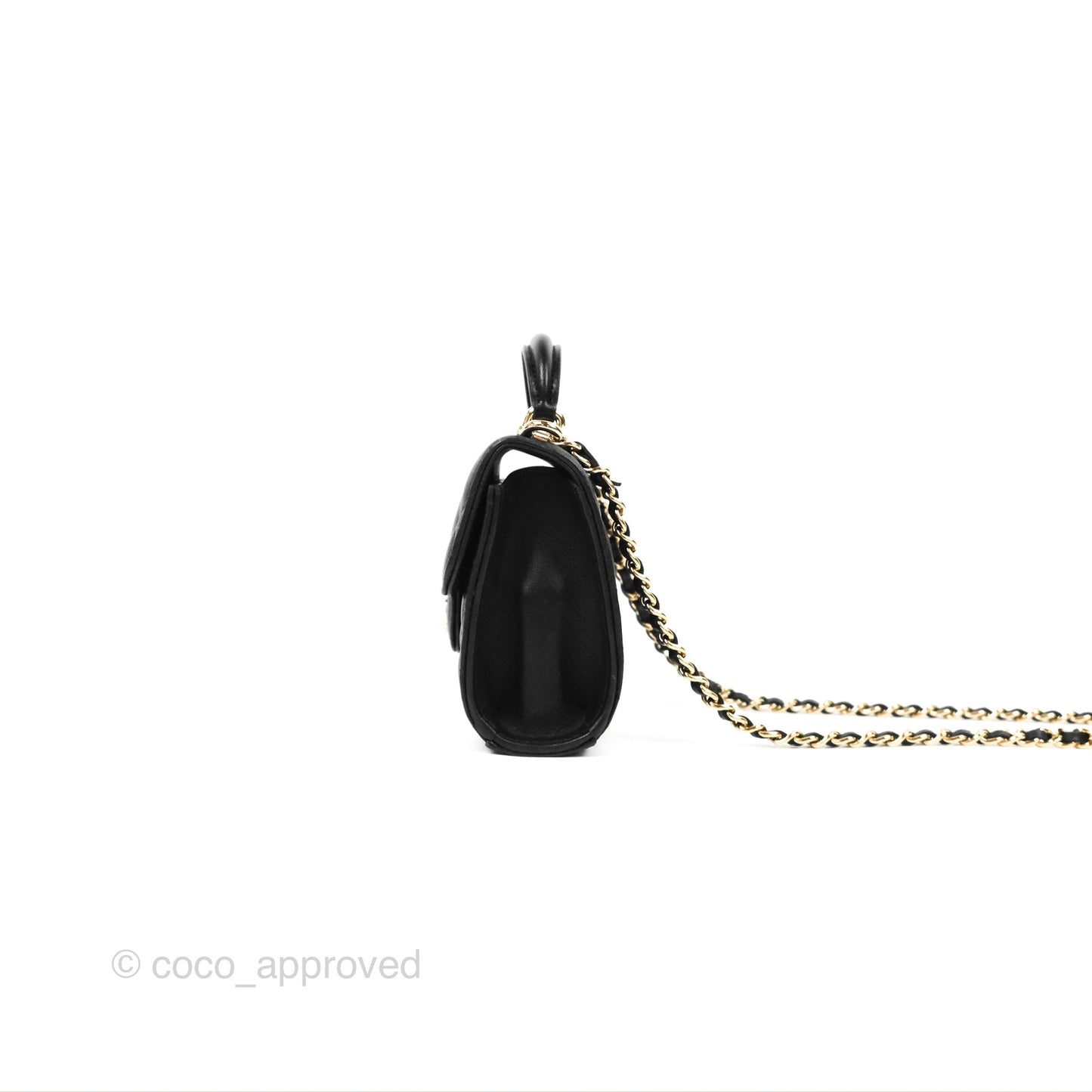 Chanel Mini Handle Clutch With Chain Black Lambskin Gold Hardware