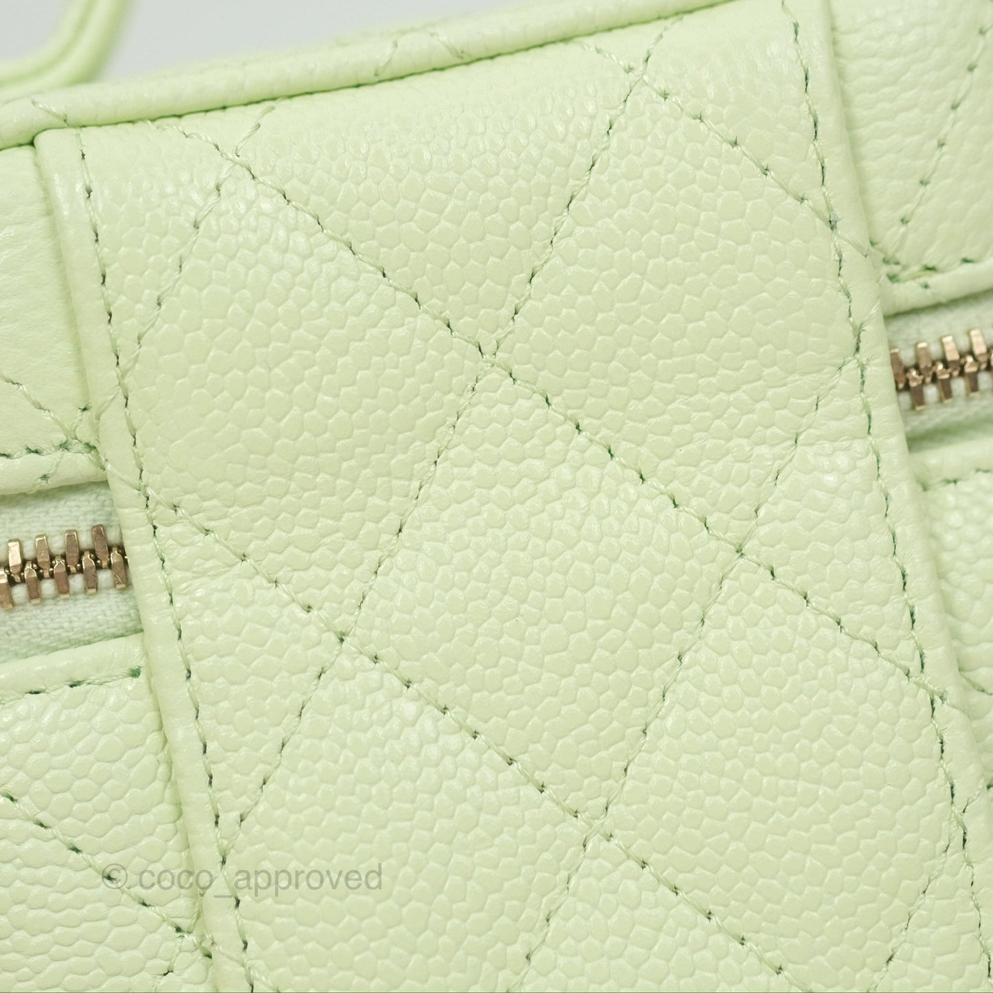 Chanel Quilted Small Handle With Care Vanity Case With Chain Green Caviar Gold Hardware