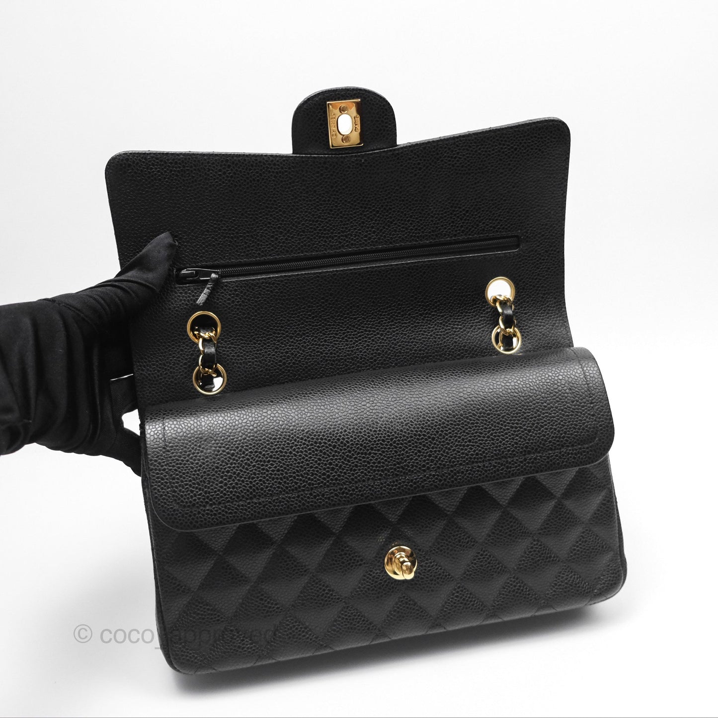 Chanel Classic M/L Medium Flap Quilted Black Caviar Gold Hardware