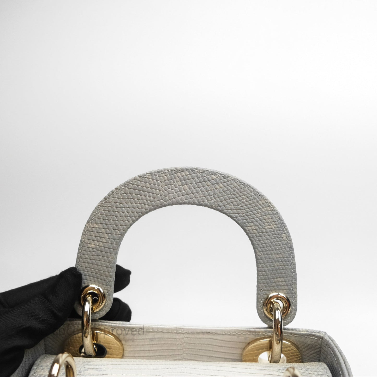 Dior Mini Lady Dior Ombre Grey White Lizard Gold Hardware