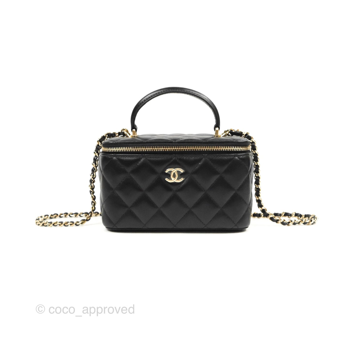 Chanel Vanity Rectangular Top Handle Black Lambskin Gold Hardware