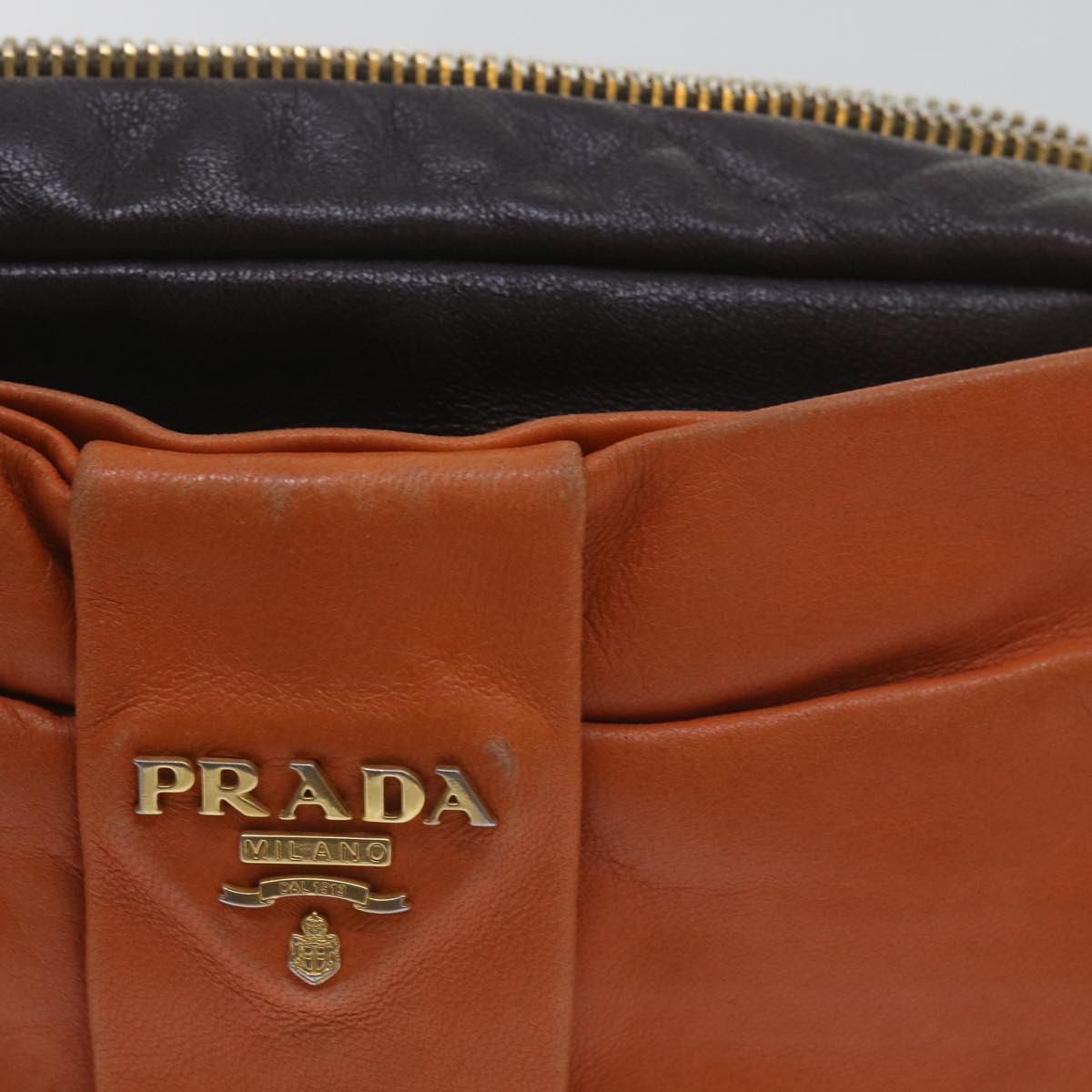 Luxury PradaRibbon Shoulder Bag Leather Orange Brown 69111