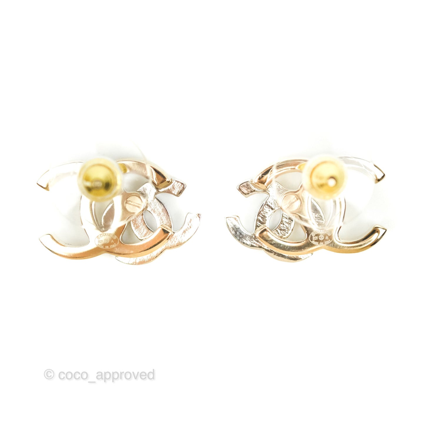 Chanel Double Crystal CC Earrings Silver & Gold Tone 21A