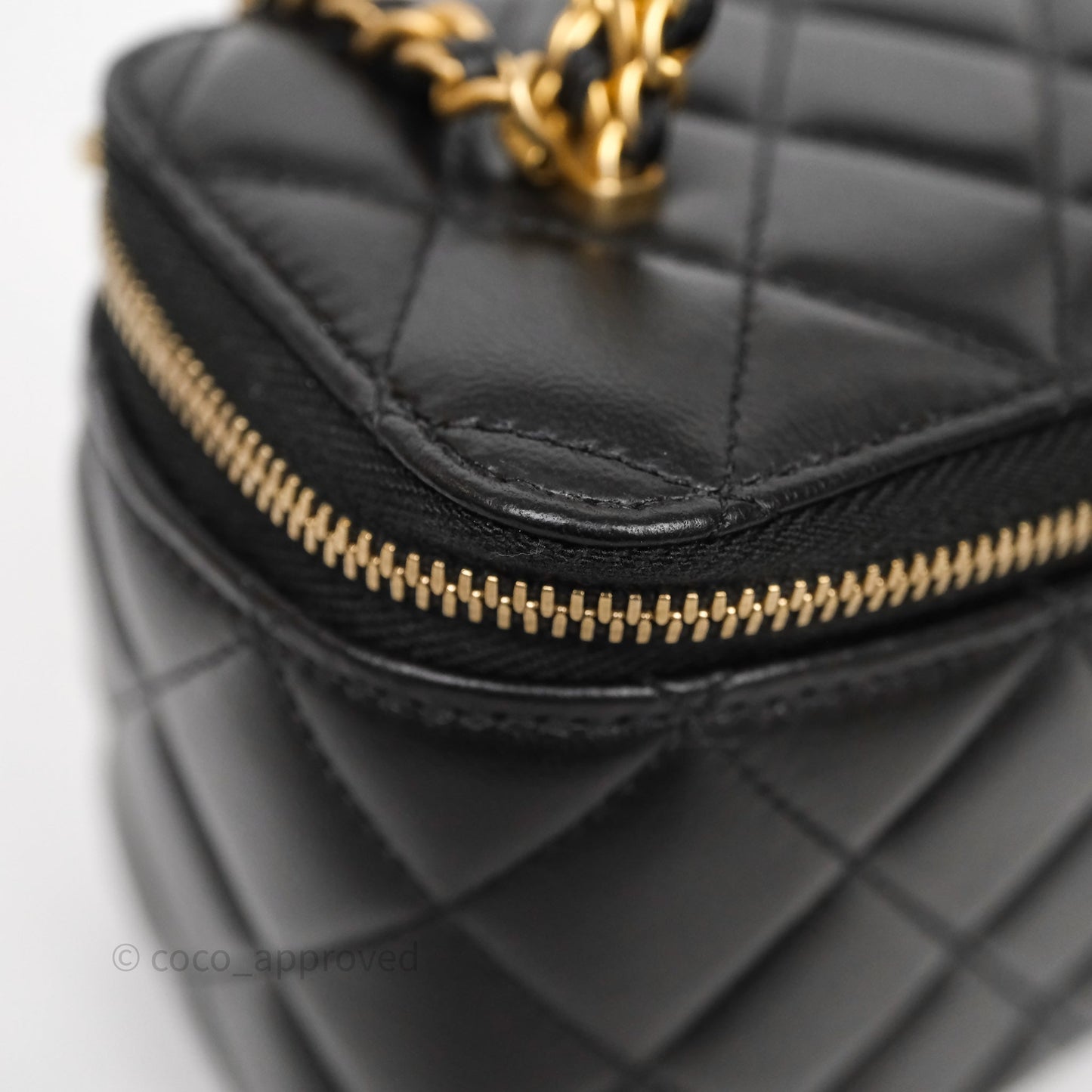 Chanel Top Handle Vanity Rectangular Black Lambskin Aged Gold Hardware