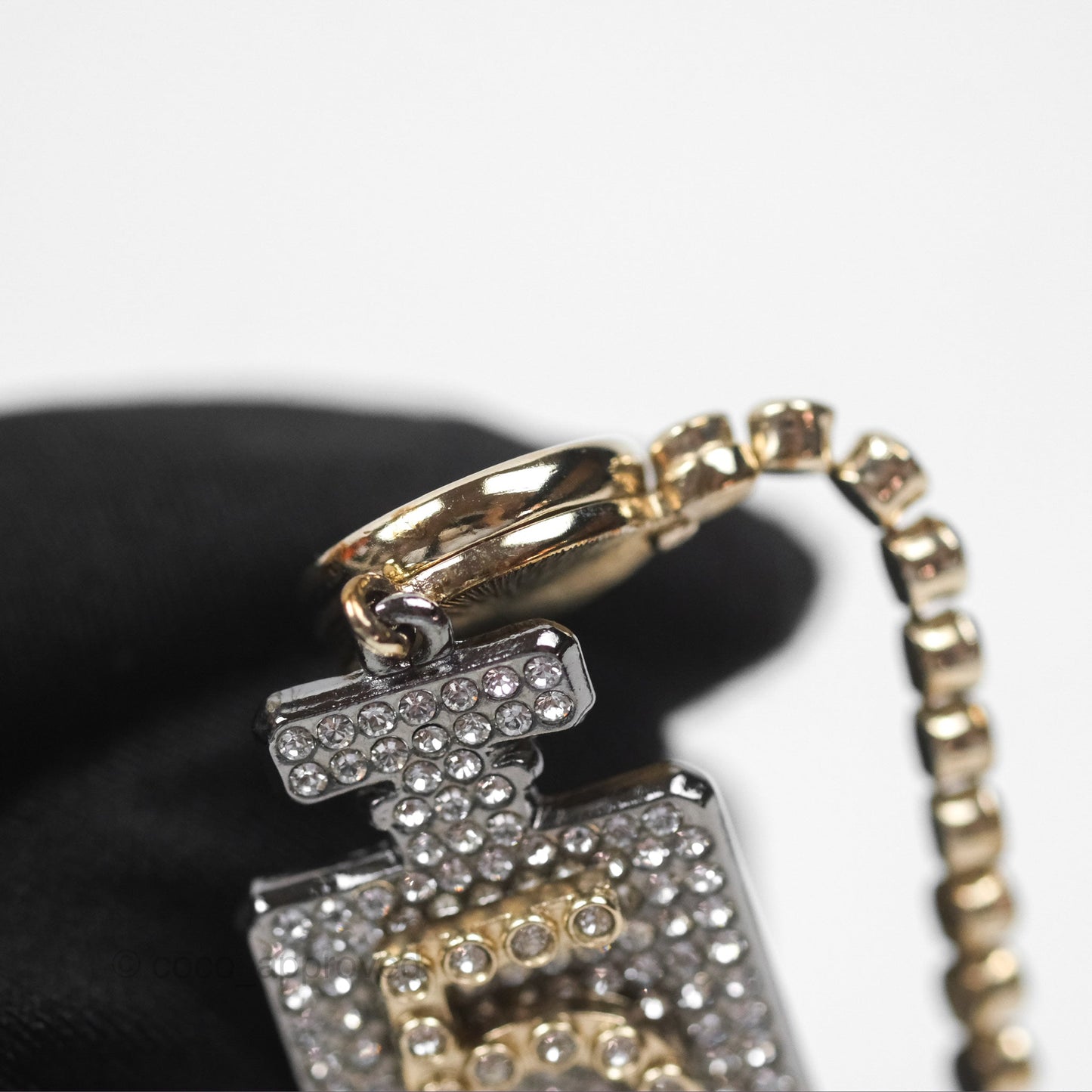 Chanel No5 Perfume Bottle Crystal Chain Choker Necklace Gold Tone 21S
